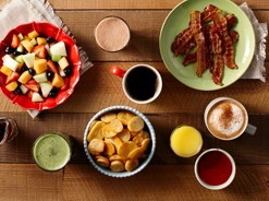 Assortment of smoothies, coffee and latte